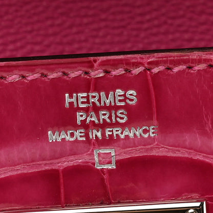 Hermes Shiny Alligator Kelly Longue Wallet Fuchsia 7 of 11