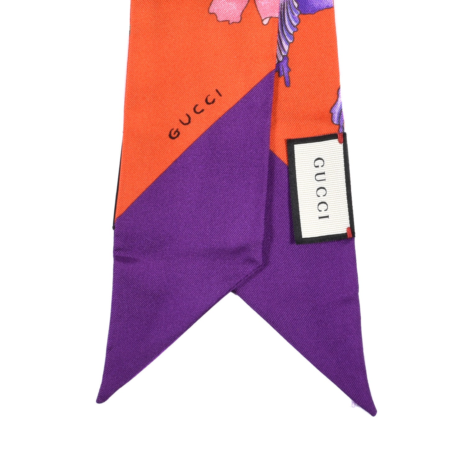 Gucci Silk Floral Neck Bow Scarf Orange Purple 2 of 4