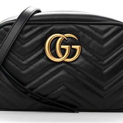 Gucci Calfskin Matelasse Small GG Marmont Chain Shoulder Bag Black 8 of 12