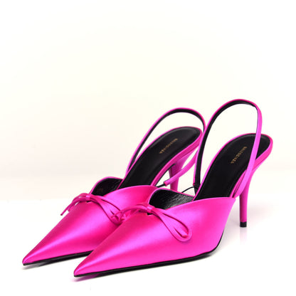 Balenciaga Satin Pointed Toe Knife Slingback Mules 39.5 Rose Fuchsia 2 of 11