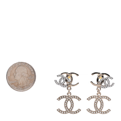 Chanel Crystal Pearl Double CC Drop Earrings Gold Silver 2 of 4