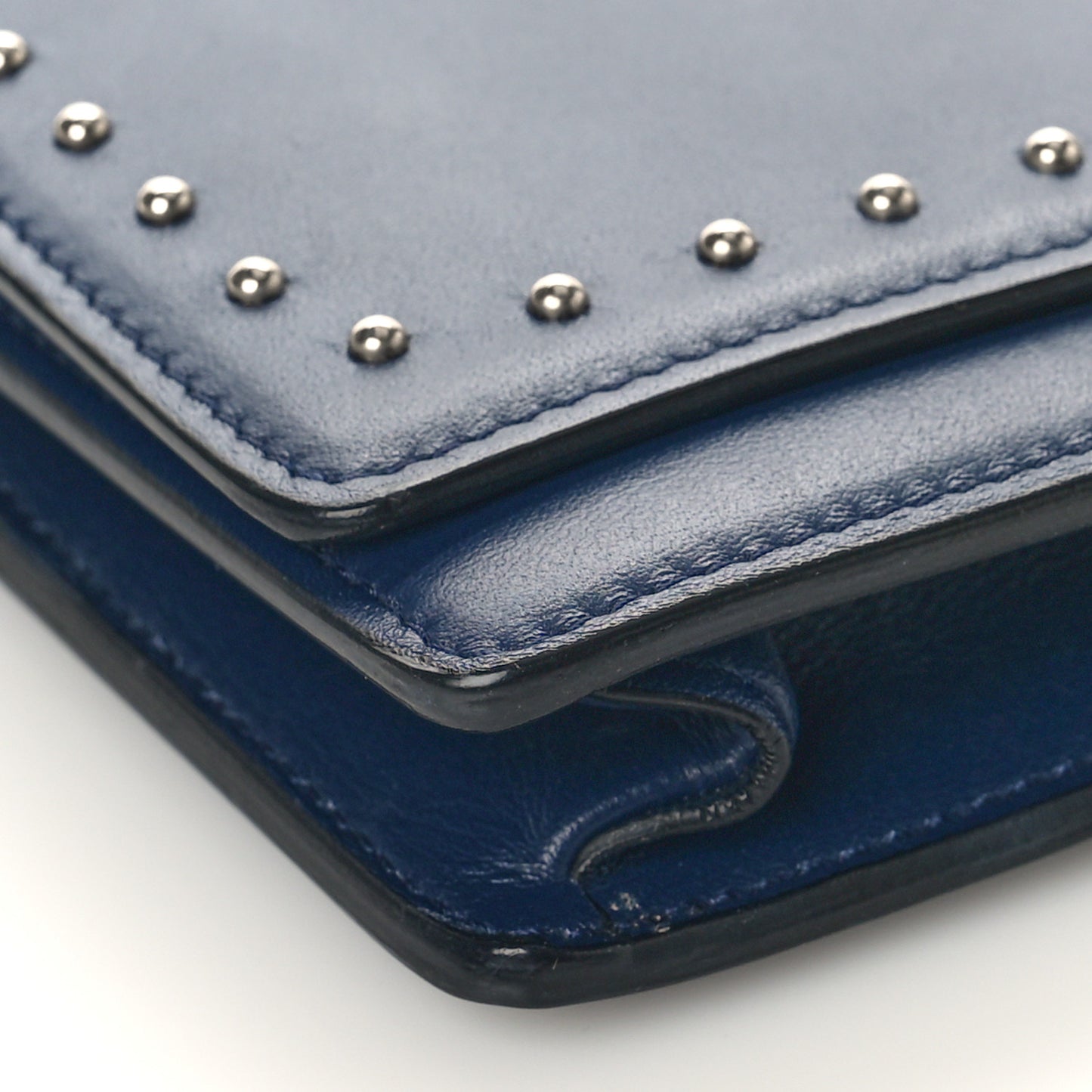 Calfskin Studded Pandora Chain Wallet Navy