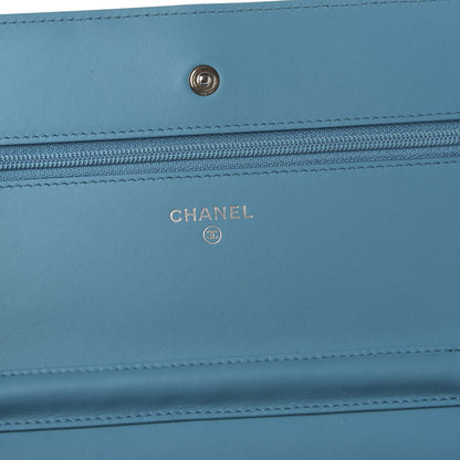 Chanel Patent Quilted Wallet On Chain WOC Blue 8 of 13