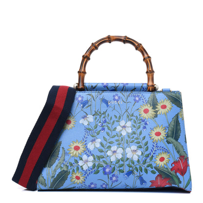 Gucci Calfskin Bamboo Web New Flora Small Nymphaea Top Handle Bag Azure 1 of 3
