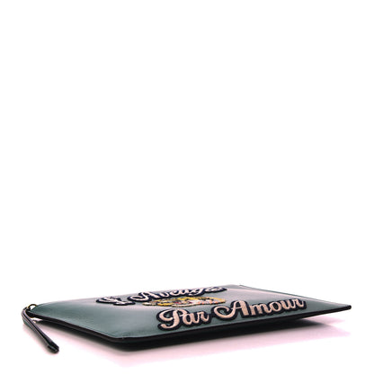 Gucci Calfskin Embroidered Large L'Aveugle Par Amour Zip Pouch Green 3 of 8
