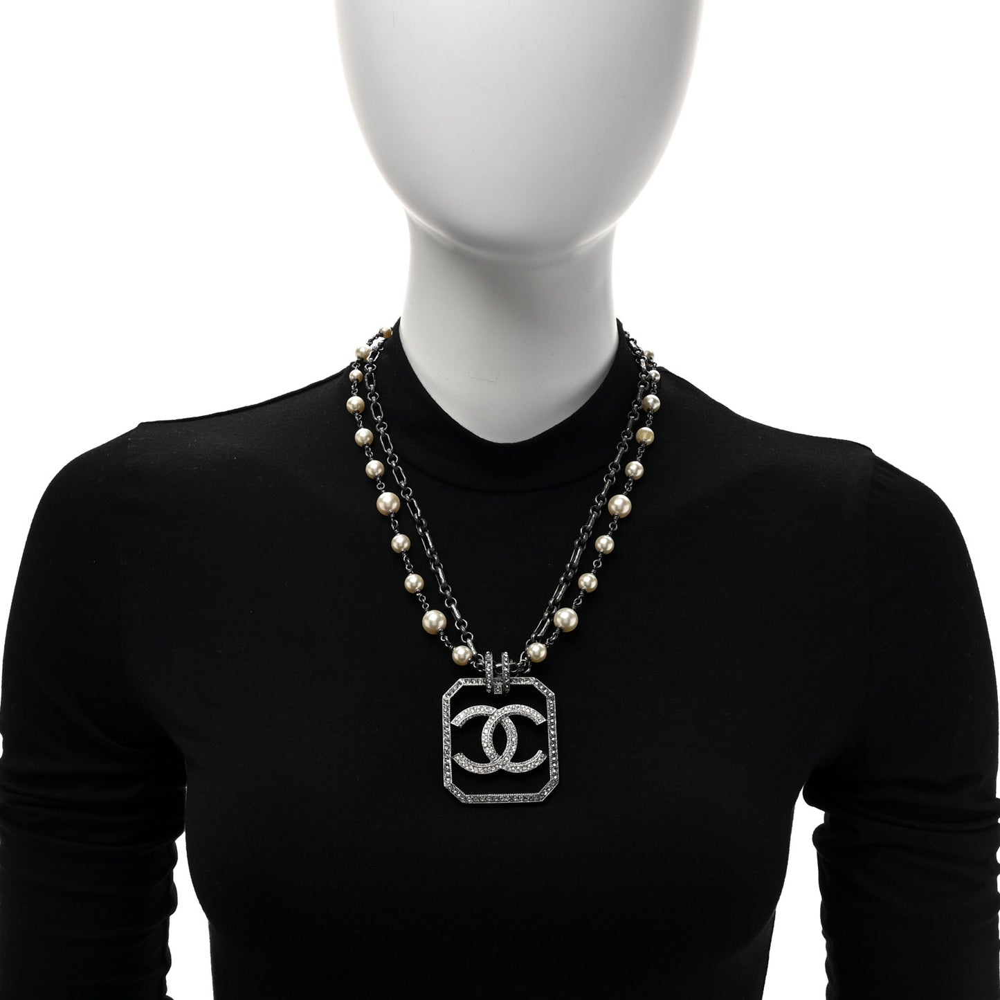 Pearl Crystal CC Double Strand Necklace Ruthenium