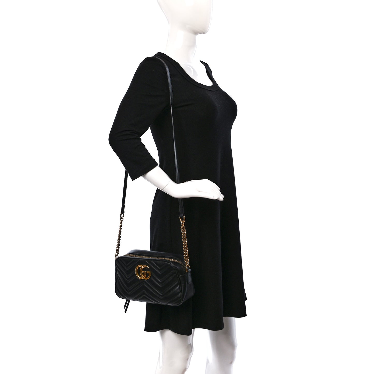 Calfskin Matelasse Small GG Marmont Chain Shoulder Bag Black