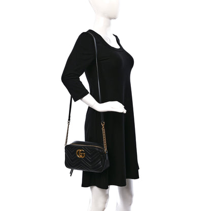 Gucci Calfskin Matelasse Small GG Marmont Chain Shoulder Bag Black 2 of 11