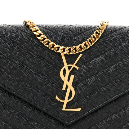 Saint Laurent Grain De Poudre Matelasse Chevron Monogram Chain Wallet Black 9 of 13