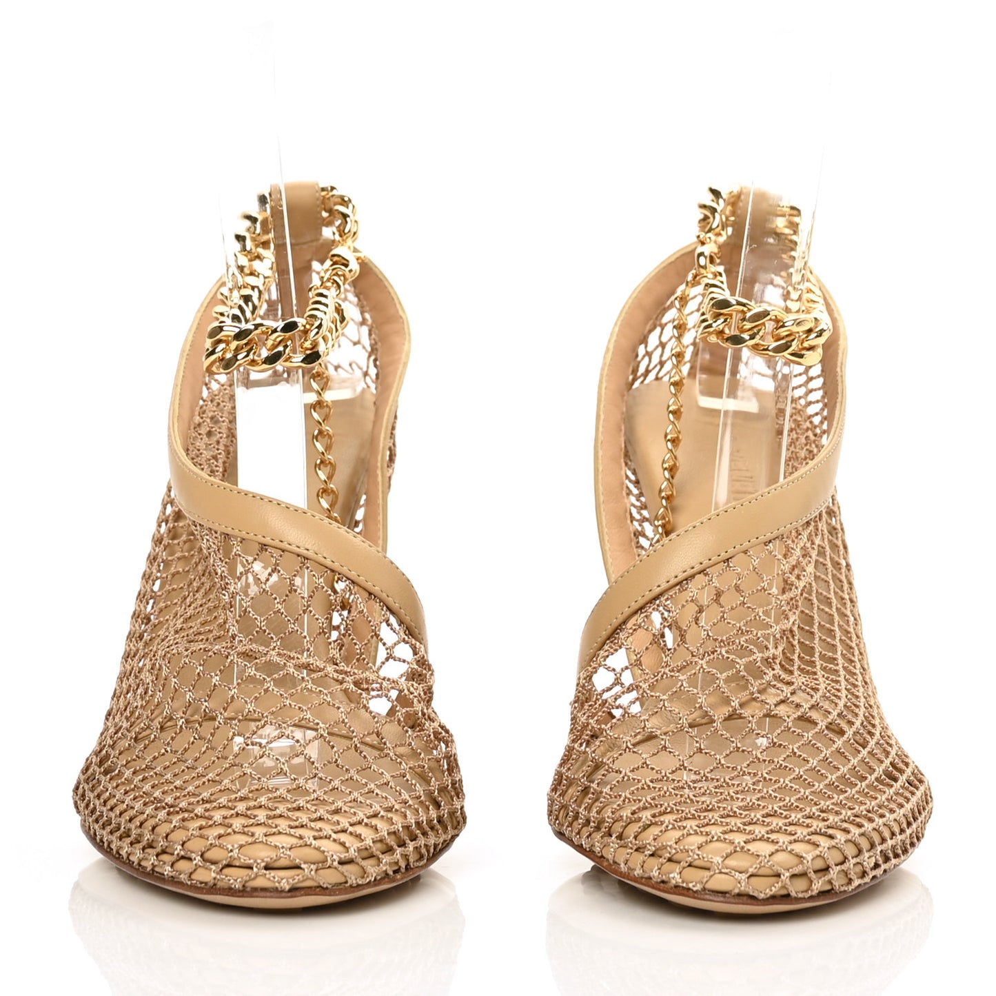 Mesh Calfskin Chain Stretch Pumps 36.5 Beige