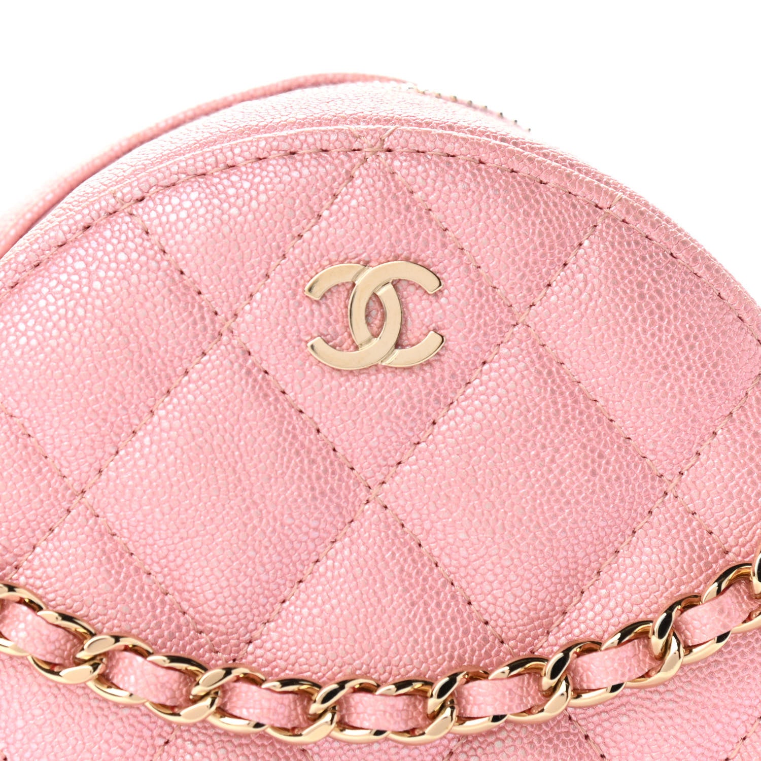 Chanel Iridescent Caviar Quilted Round Clutch With Chain Pink 19 of 19
