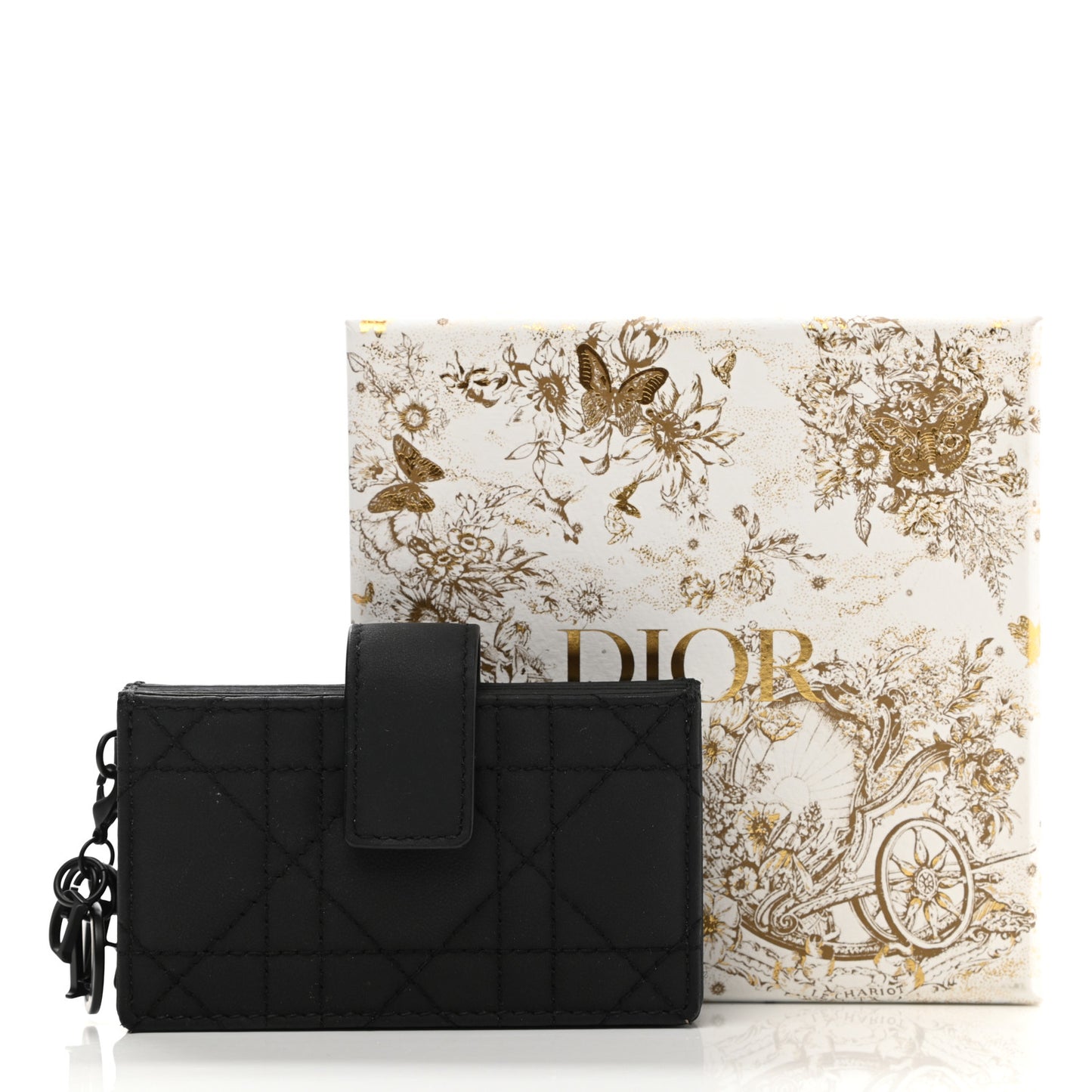 Ultra Matte Calfskin Cannage Lady Dior 5-Gusset Card Holder Black