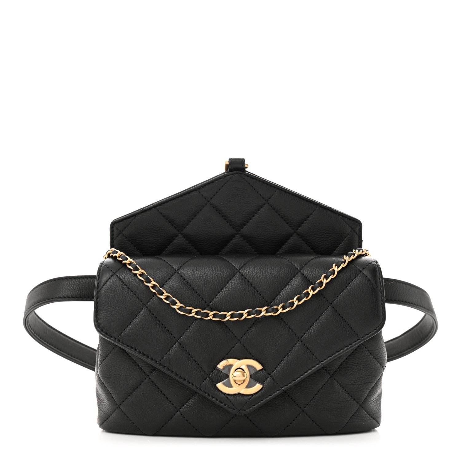 Chanel Calfskin Quilted Carry With Chic Flap Waist Bag With Chain Black 1 of 10