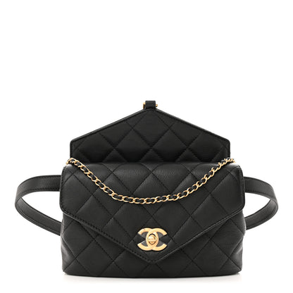 Chanel Calfskin Quilted Carry With Chic Flap Waist Bag With Chain Black 1 of 10