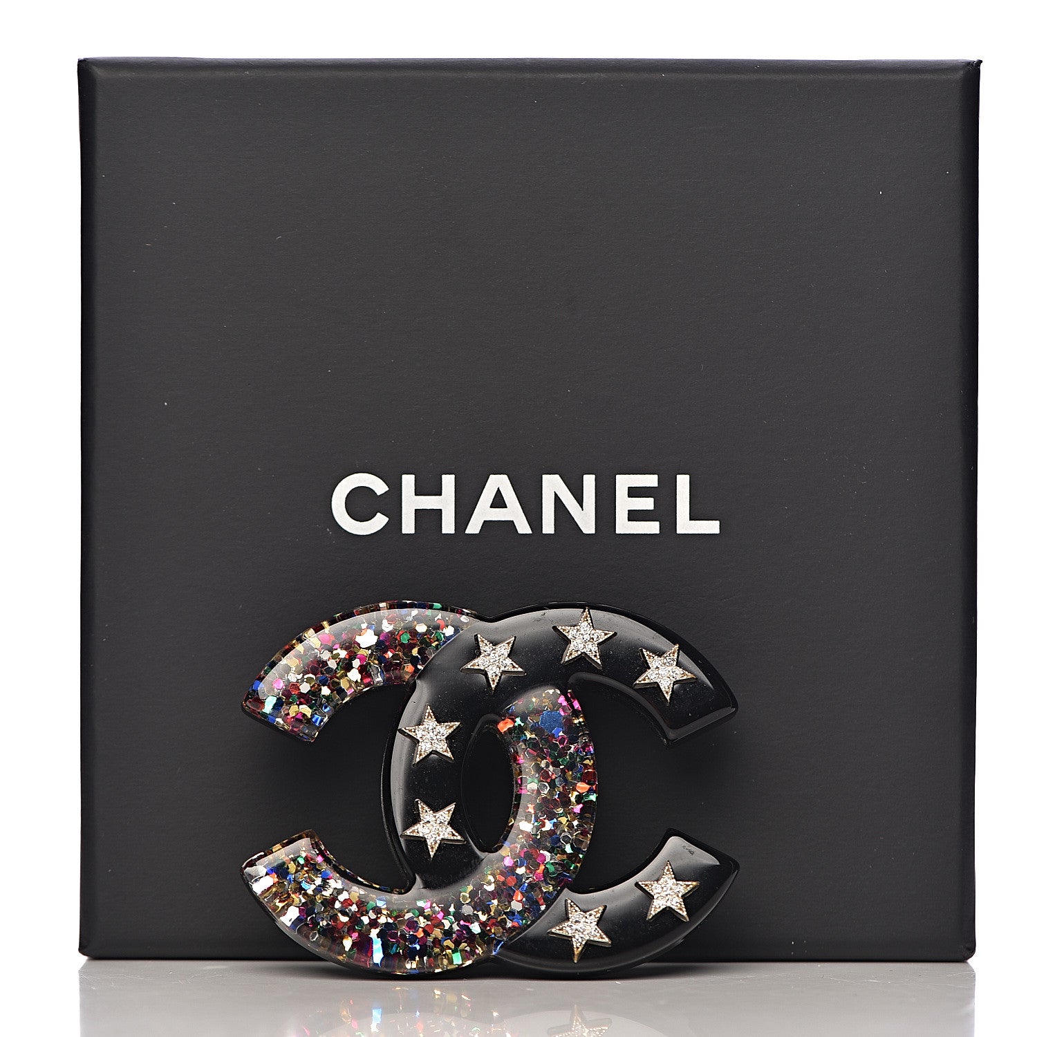Chanel Resin Glitter Crystal CC Star Brooch Multicolor 5 of 5
