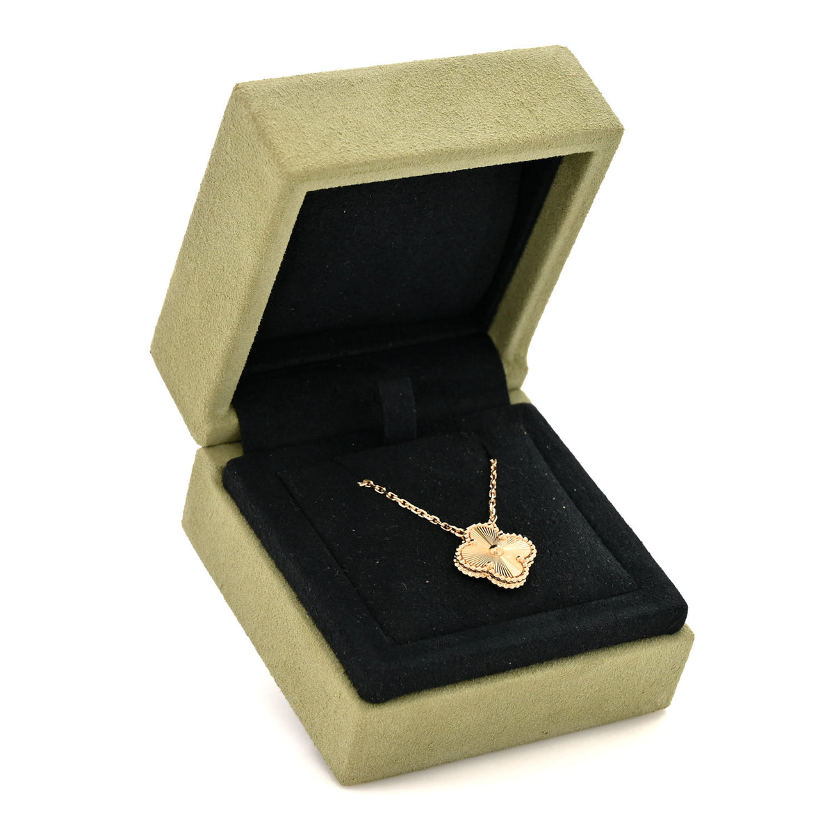18K Yellow Gold Guilloché Vintage Alhambra Pendant Necklace
