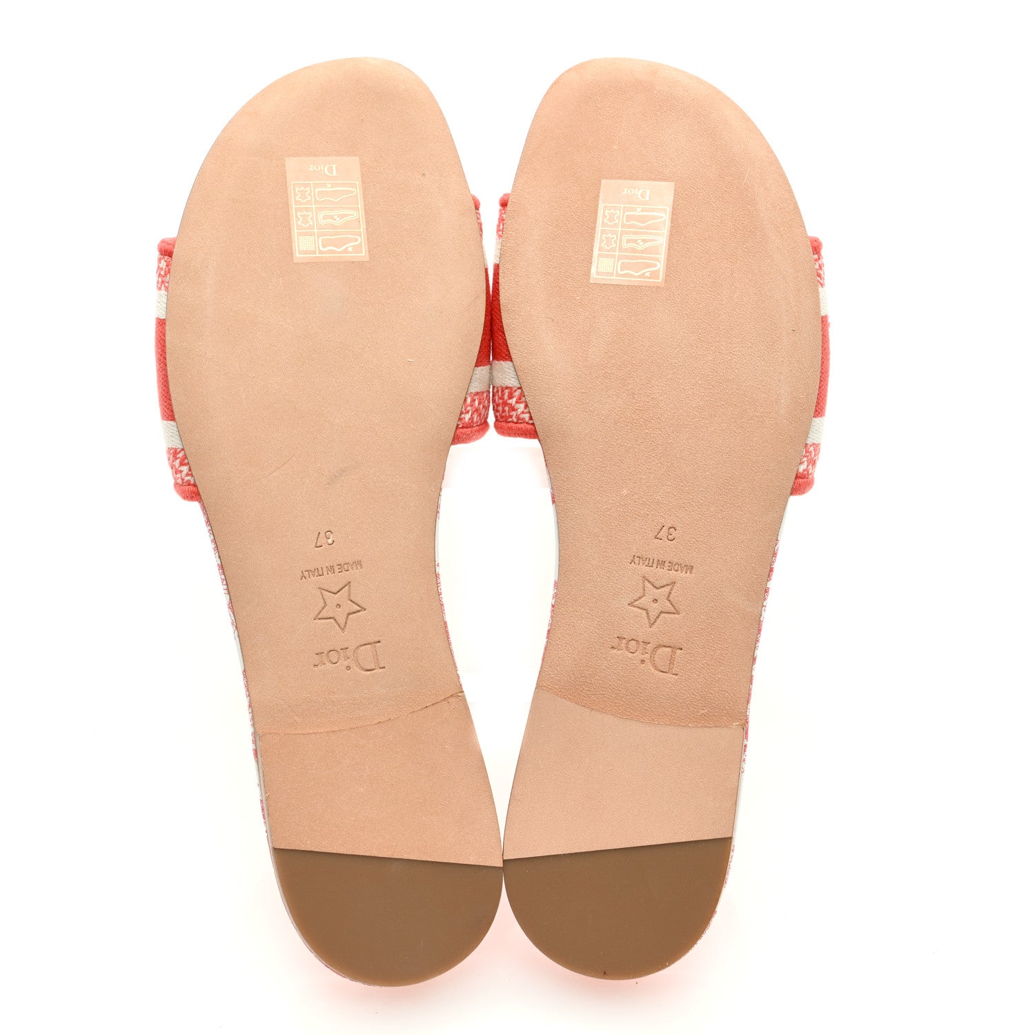 Christian Dior Canvas Embroidered Dway Flat Slide Sandals 37 Coral 5 of 7