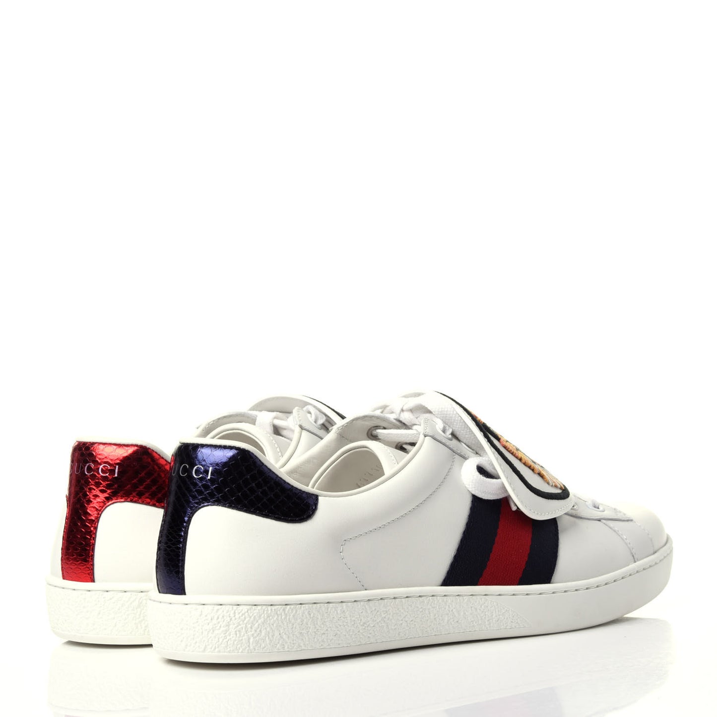 Calfskin Ayers Web Tiger Embroidered Mens Ace Sneakers 8.5 White