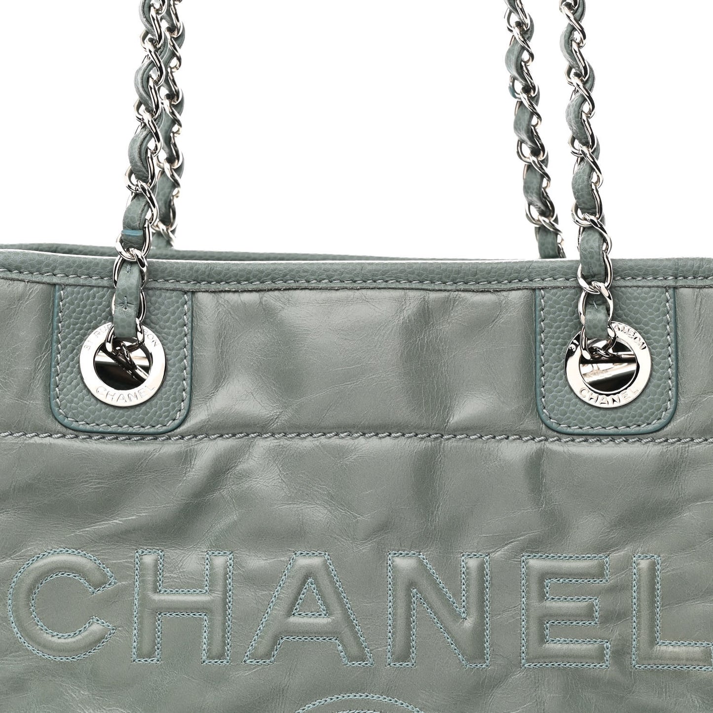 Glazed Calfskin Mini Deauville Tote Green