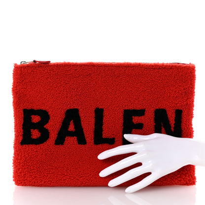 Balenciaga Shearling Logo Inlay Large Zip Pouch Red Black 2 of 6