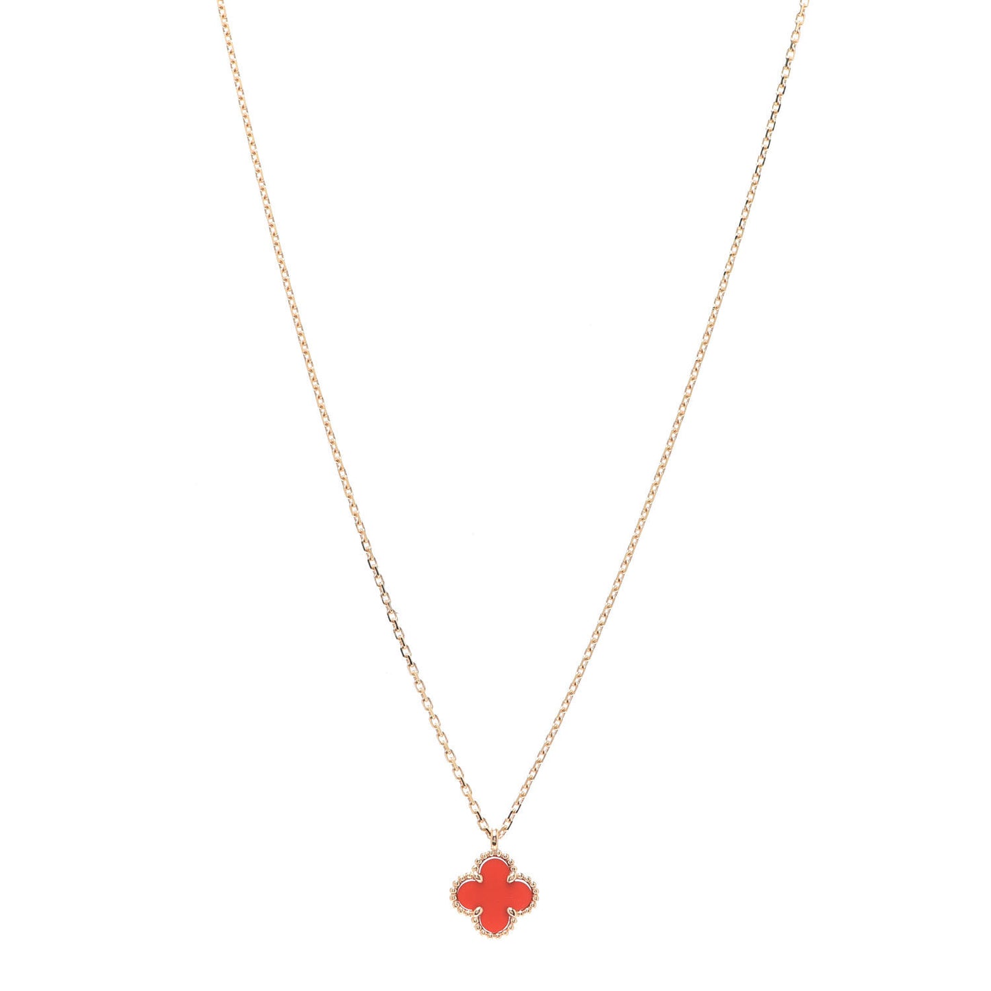 18K Rose Gold Carnelian Sweet Alhambra Pendant Necklace