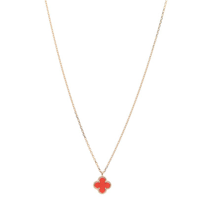 Van Cleef & Arpels 18K Rose Gold Carnelian Sweet Alhambra Pendant Necklace 1 of 7