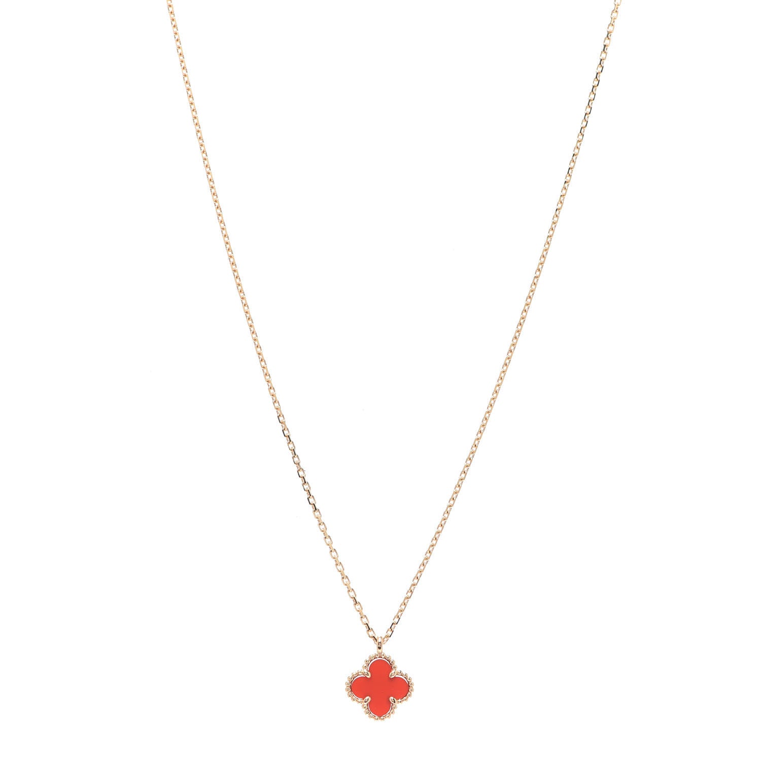 Van Cleef & Arpels 18K Rose Gold Carnelian Sweet Alhambra Pendant Necklace 1 of 7