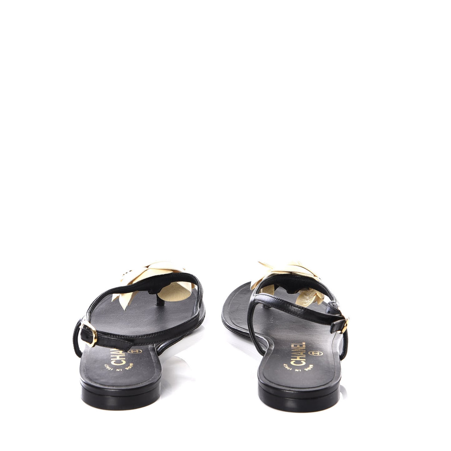Lambskin Camellia Thong Sandals 35.5 Black White