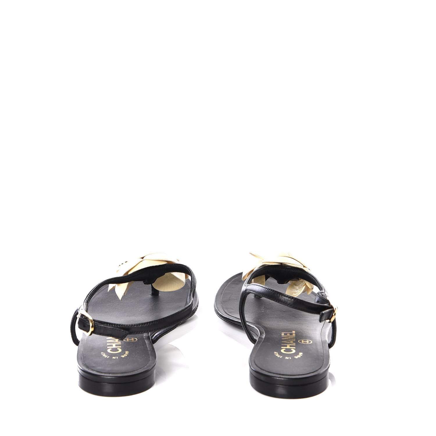 Chanel Lambskin Camellia Thong Sandals 35.5 Black White 7 of 11
