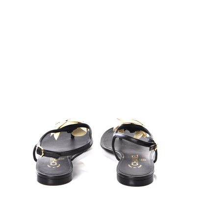Chanel Lambskin Camellia Thong Sandals 35.5 Black White 7 of 11
