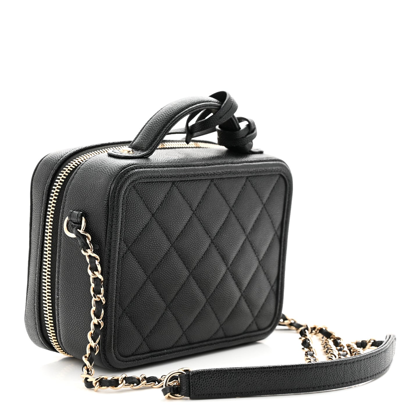 Caviar Quilted Small CC Filigree Vanity Case Black