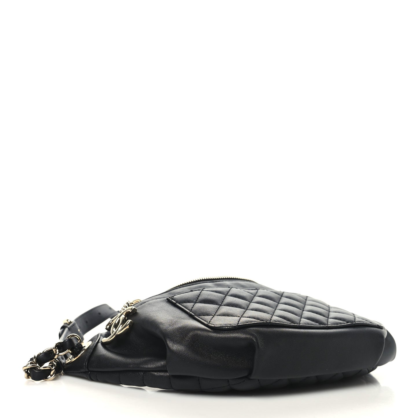 Lambskin Quilted Waist Bag Fanny Pack Black