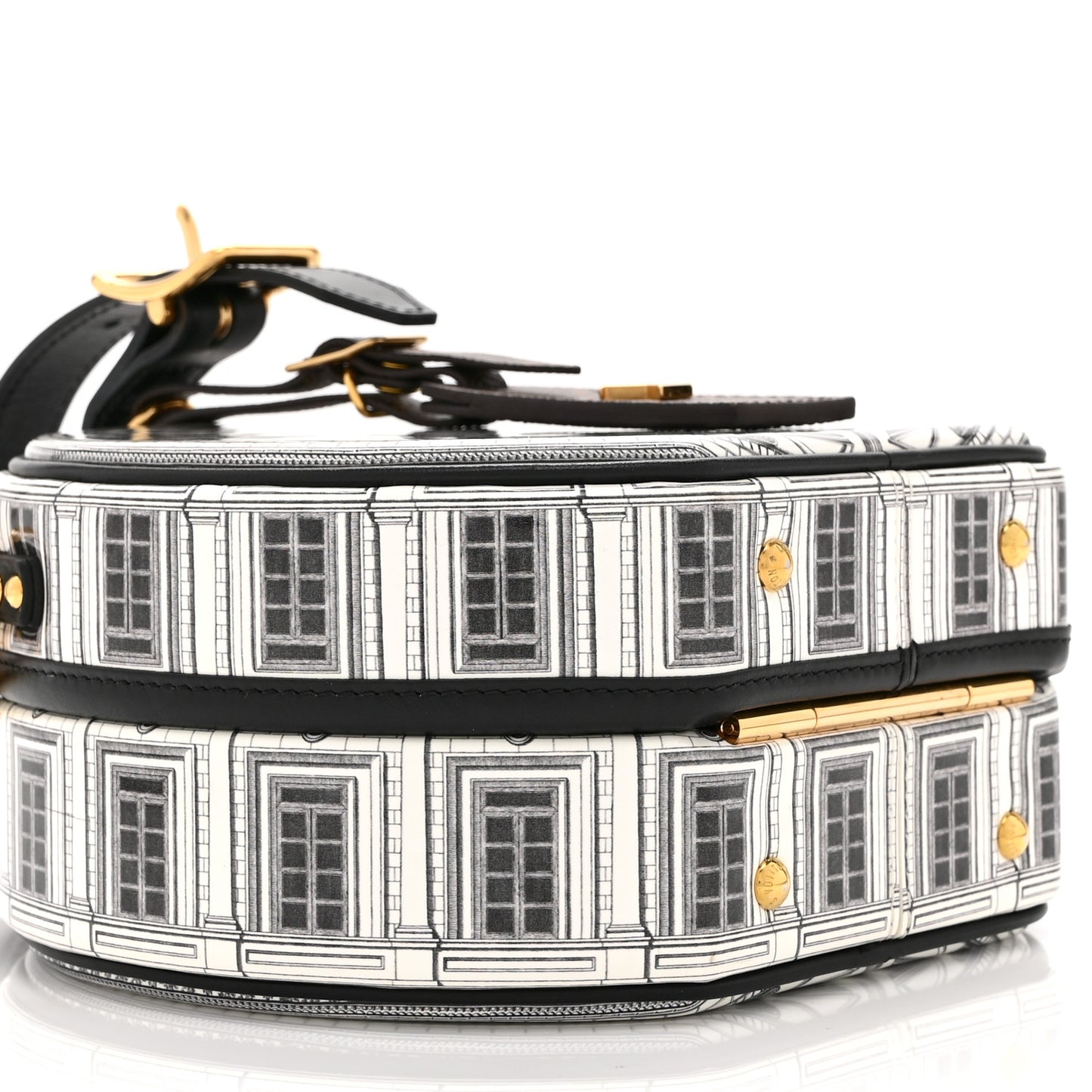 X FORNASETTI Calfskin Architettura Petite Boite Chapeau White Black
