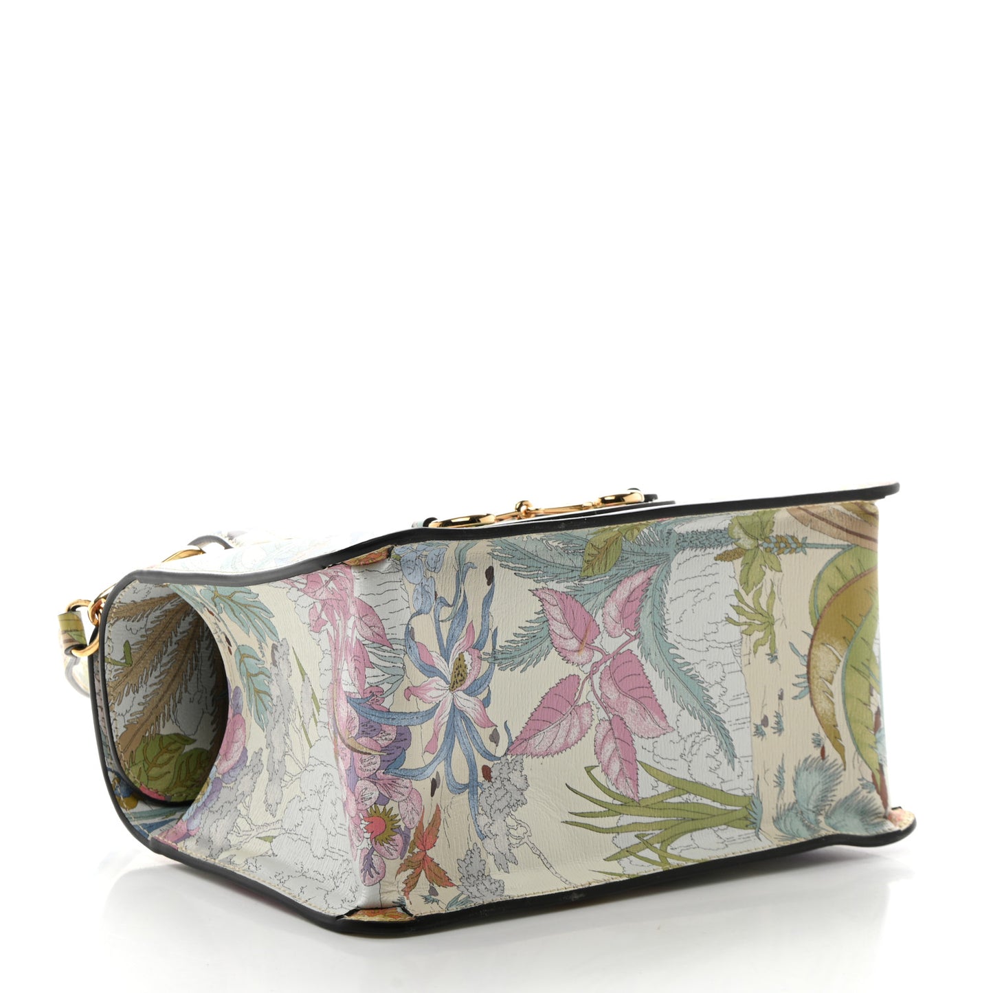 New Shangai Calfskin Tiger Savanah Mini Horsebit 1955 Foldover Top Handle Bag Chalky White Multicolor