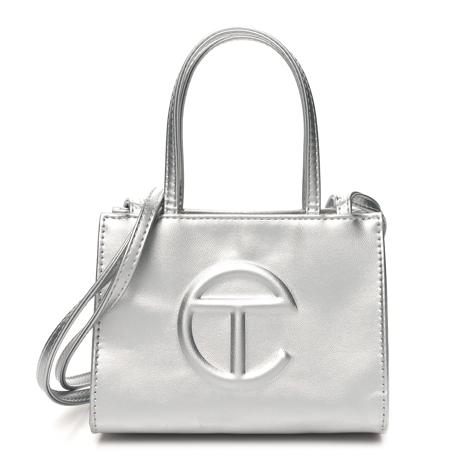 Telfar Metallic Vegan Leather Small Shopping Bag Silver 1 of 11