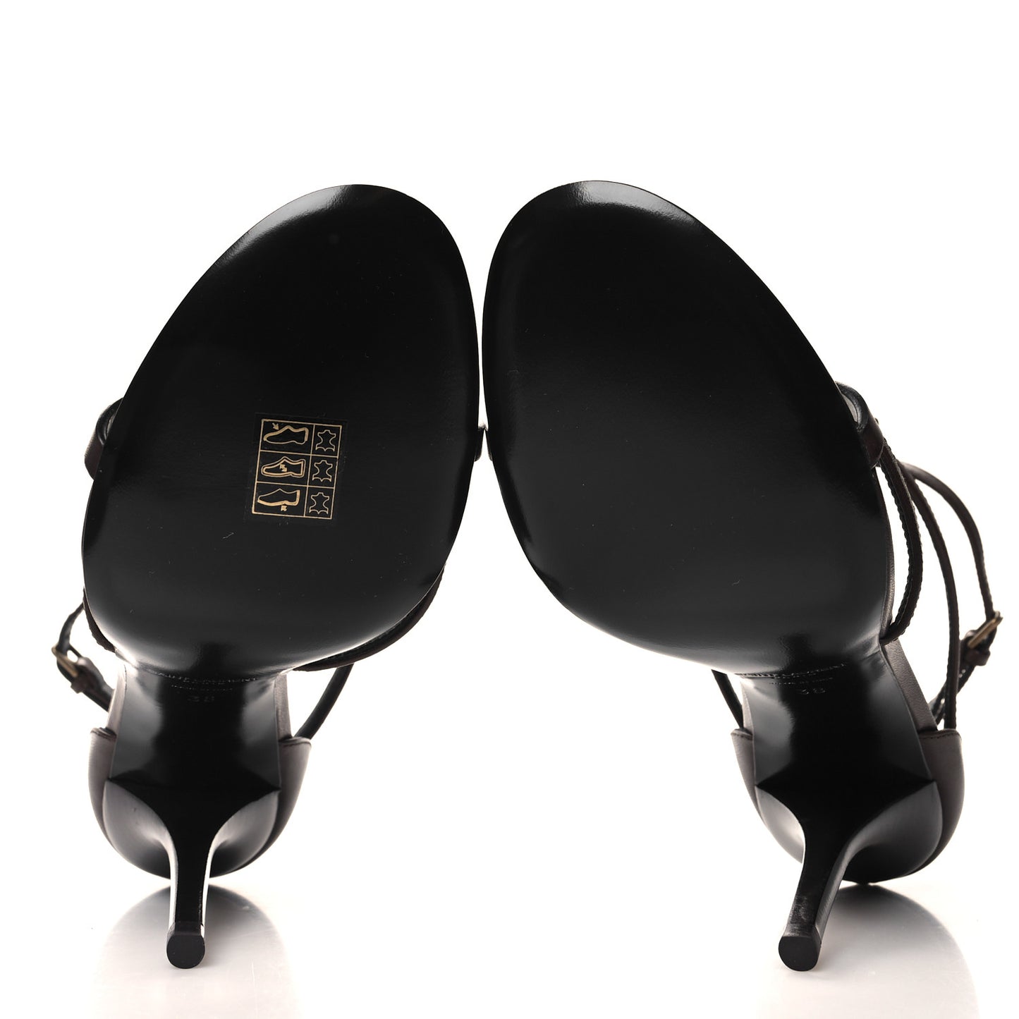 Calfskin Cassandra Palm Logo 110 Ankle Strap Sandals 38 Black