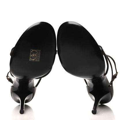 Saint Laurent Calfskin Cassandra Palm Logo 110 Ankle Strap Sandals 38 Black 5 of 9