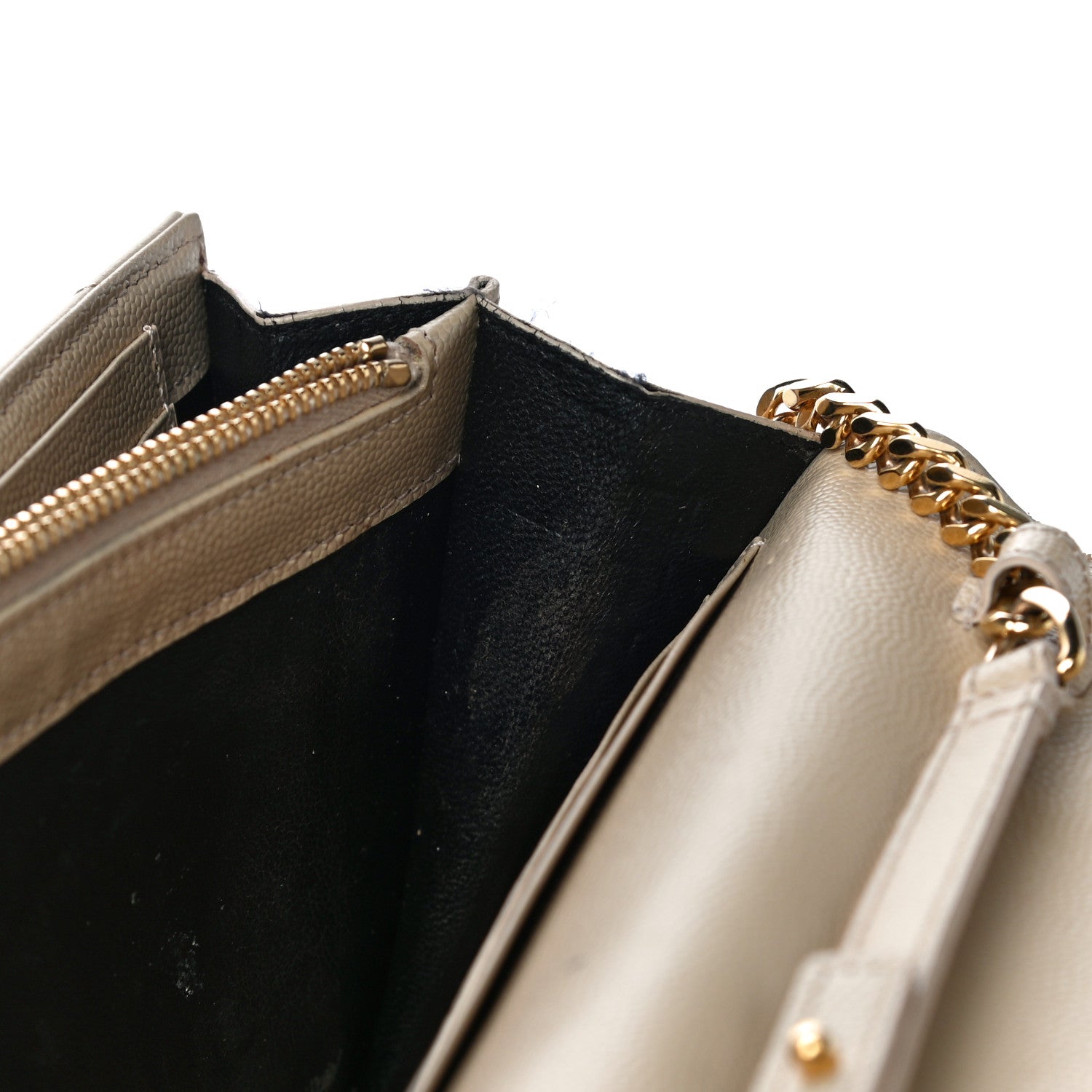 Saint Laurent Grain De Poudre Matelasse Chevron Monogram Chain Wallet Dark Latte 22 of 30