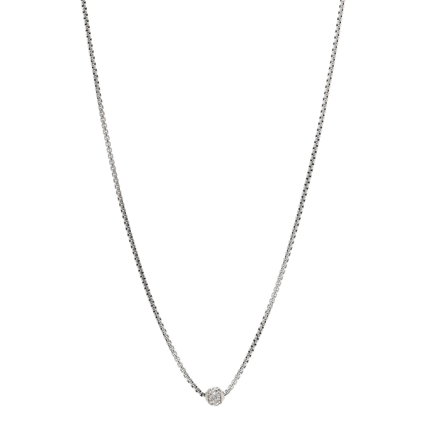 David Yurman Sterling Silver 18K White Gold Diamond Pave Ball Box Chain Necklace 1 of 5