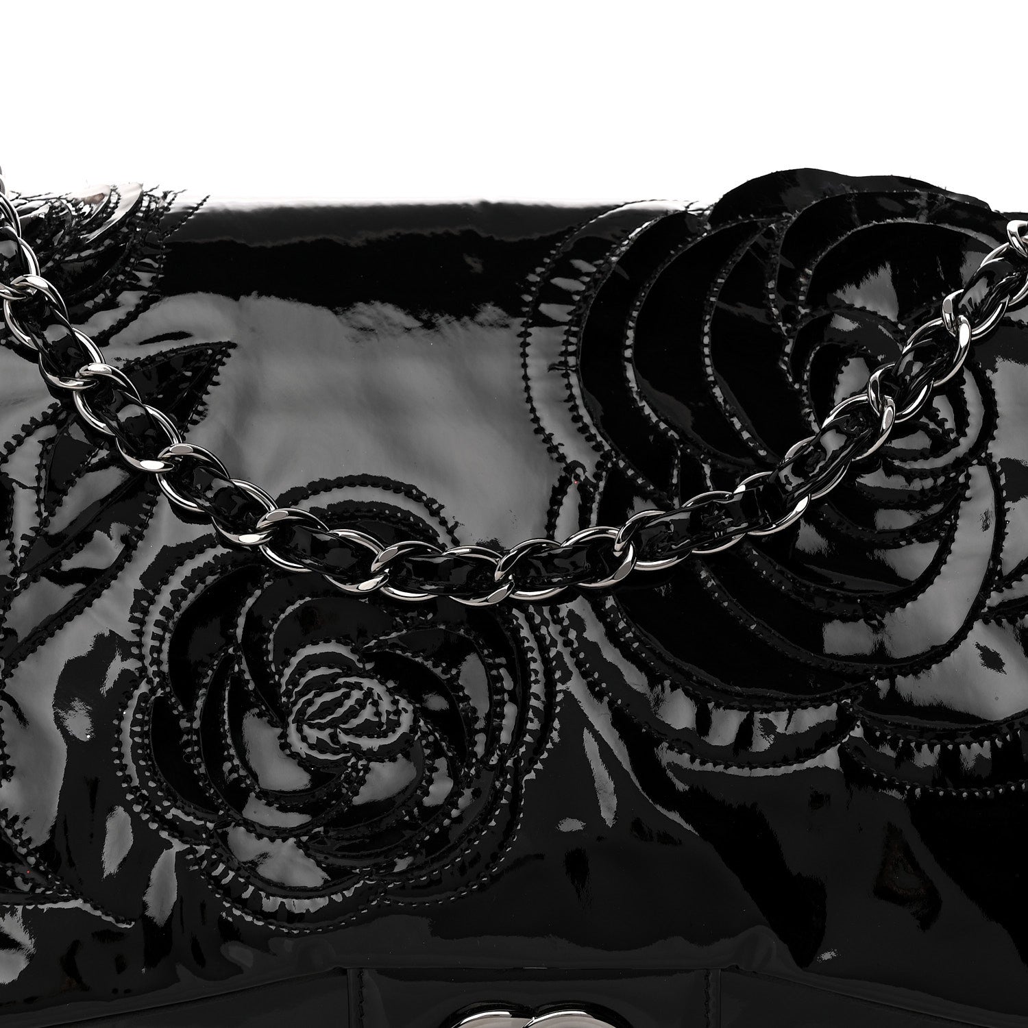 Chanel Patent Tweed Maxi Camellia Petals Flap Black 8 of 12
