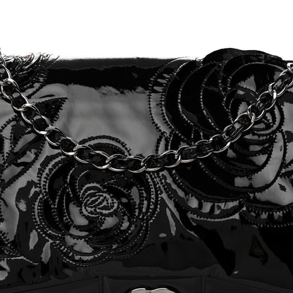 Chanel Patent Tweed Maxi Camellia Petals Flap Black 8 of 12