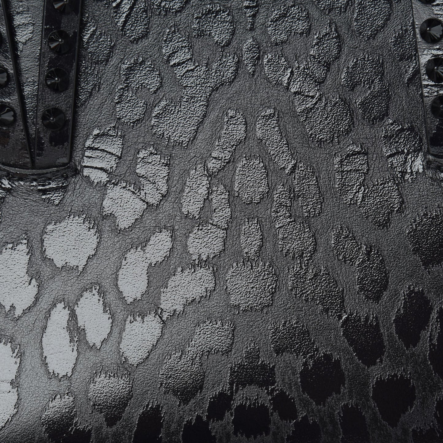 Patent Calfskin Leopard Print Spikes Mini East West Cabata Tote Black
