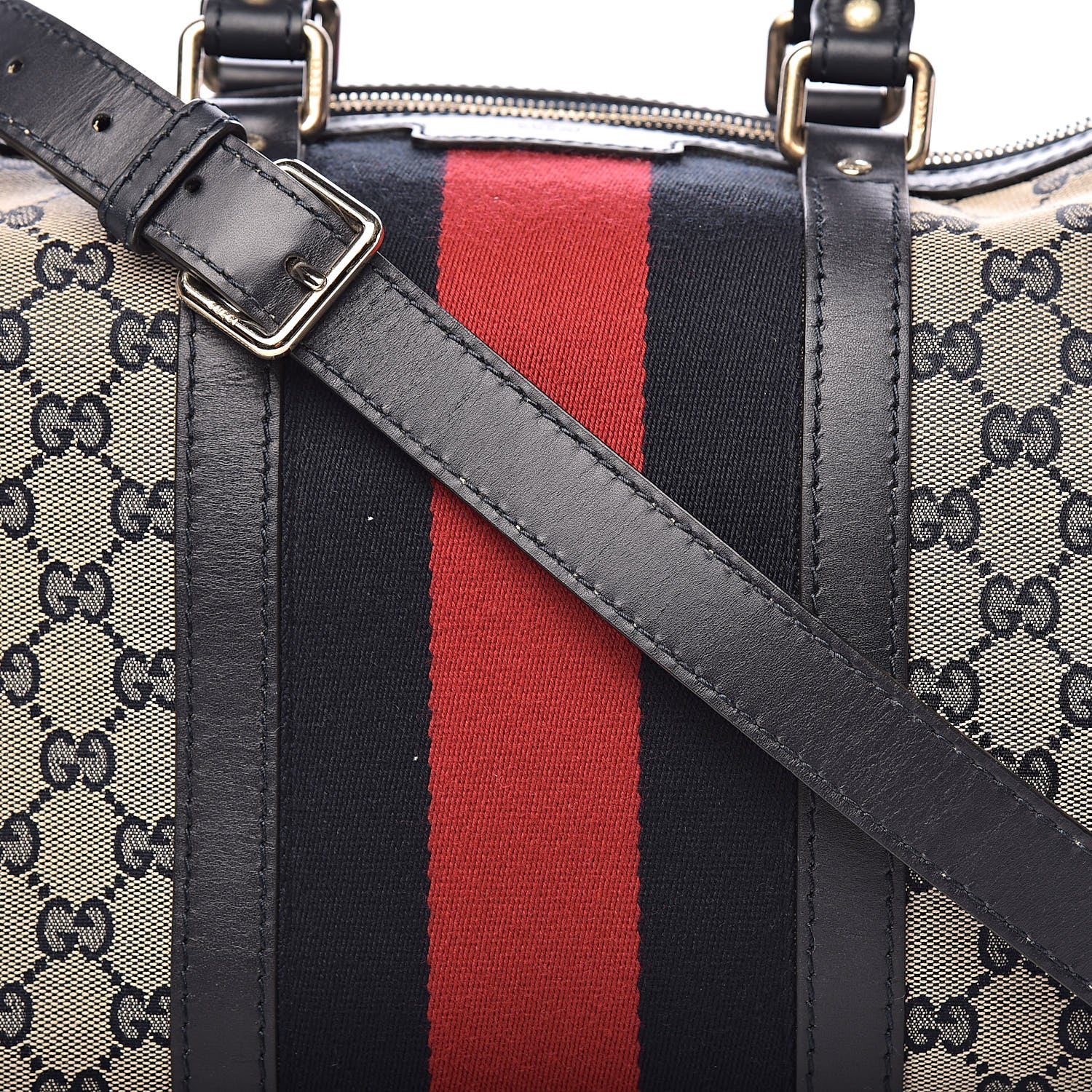 Gucci Monogram Selleria Calfskin Vintage Web Medium Boston Beige Blue 10 of 10