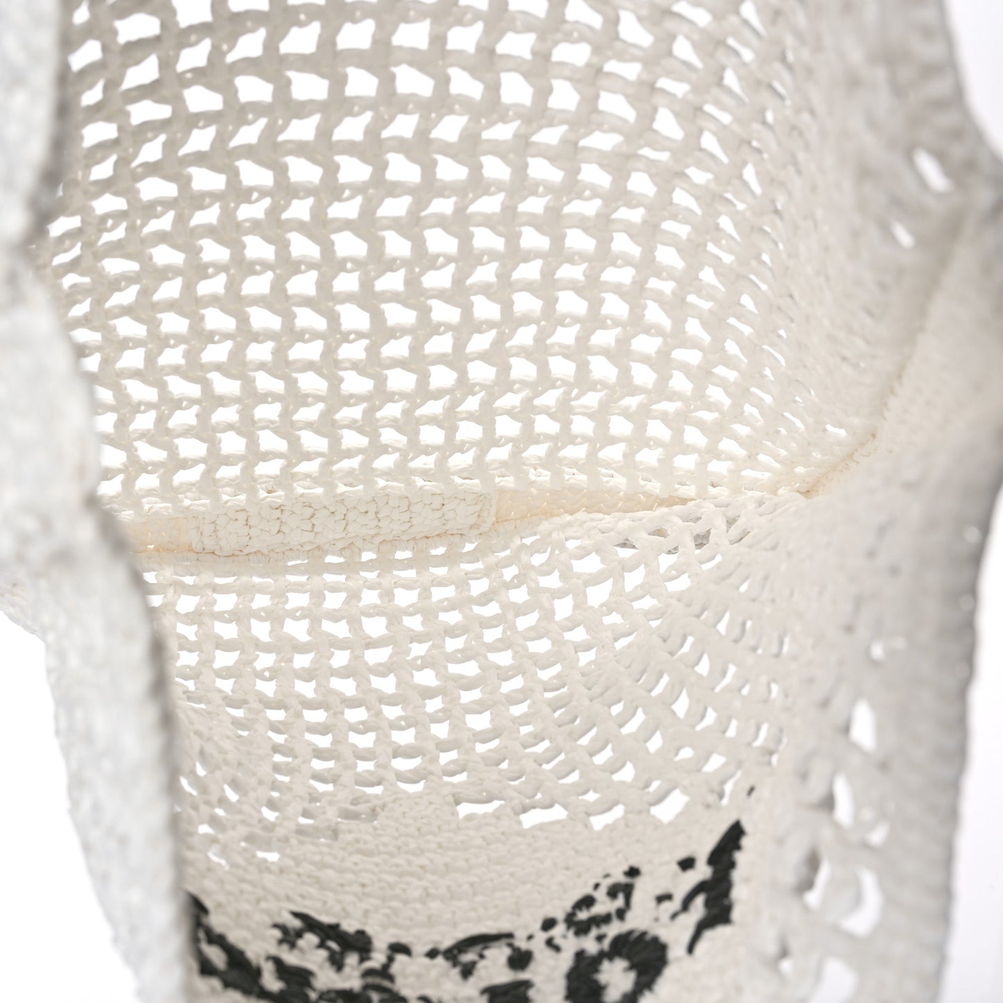 Yarn Raffia Effect Crochet Logo Embroidered Tote Bag White