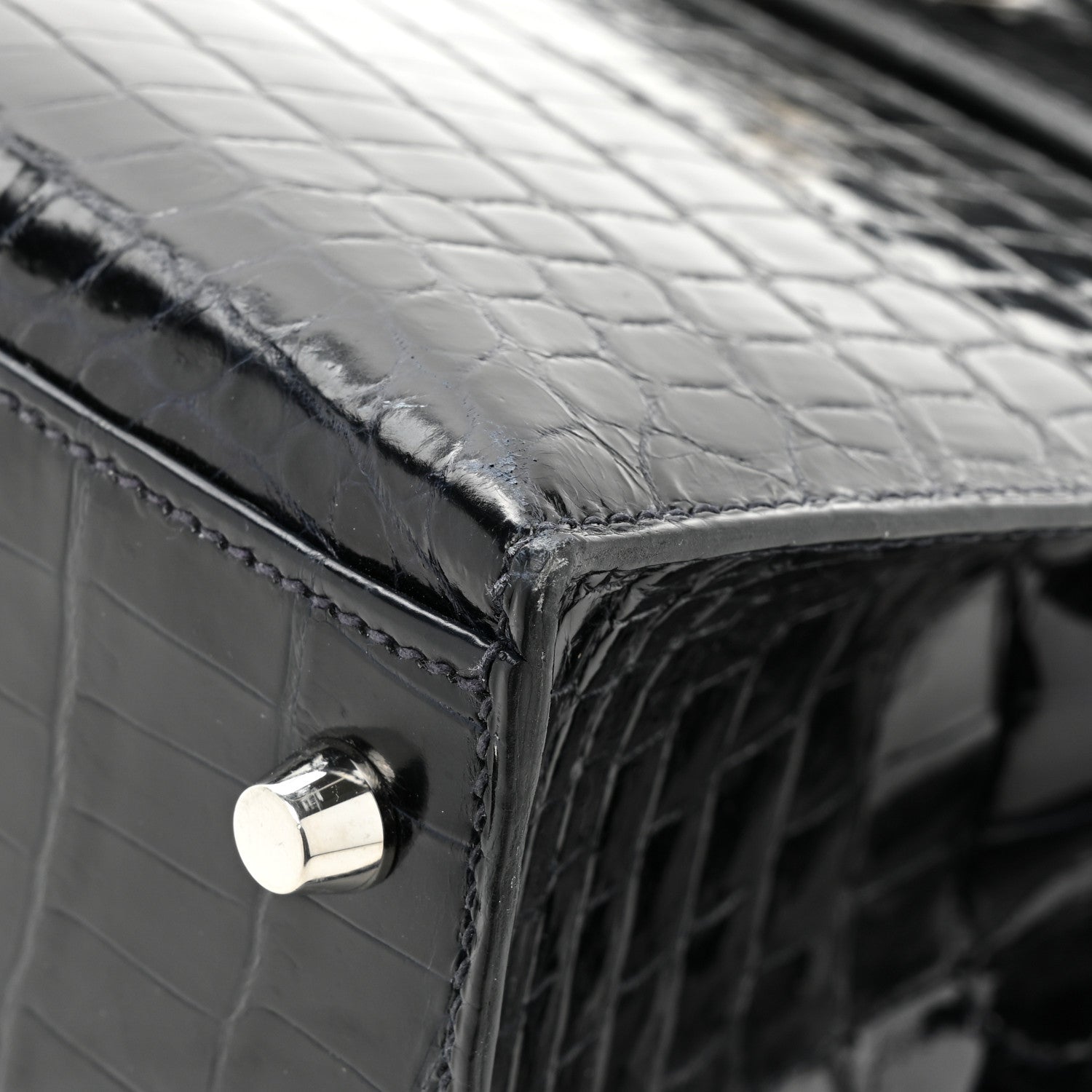Hermes Shiny Niloticus Crocodile Kelly Sellier 28 Bleu Abysse 13 of 17