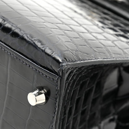 Hermes Shiny Niloticus Crocodile Kelly Sellier 28 Bleu Abysse 13 of 17