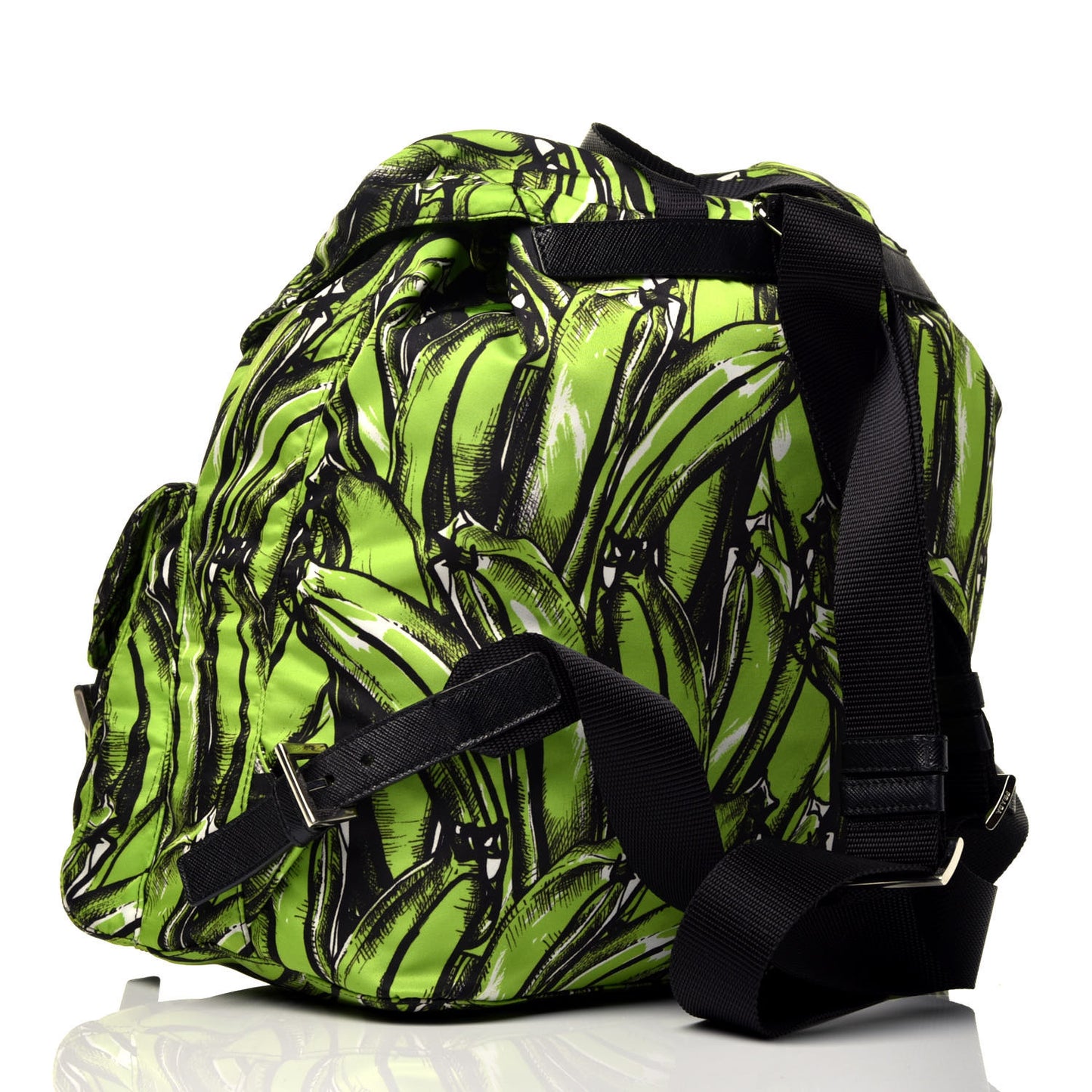 Tessuto Nylon Saffiano Medium Banana Print Backpack Green Black
