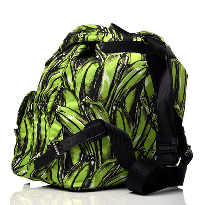 Prada Tessuto Nylon Saffiano Medium Banana Print Backpack Green Black 3 of 9