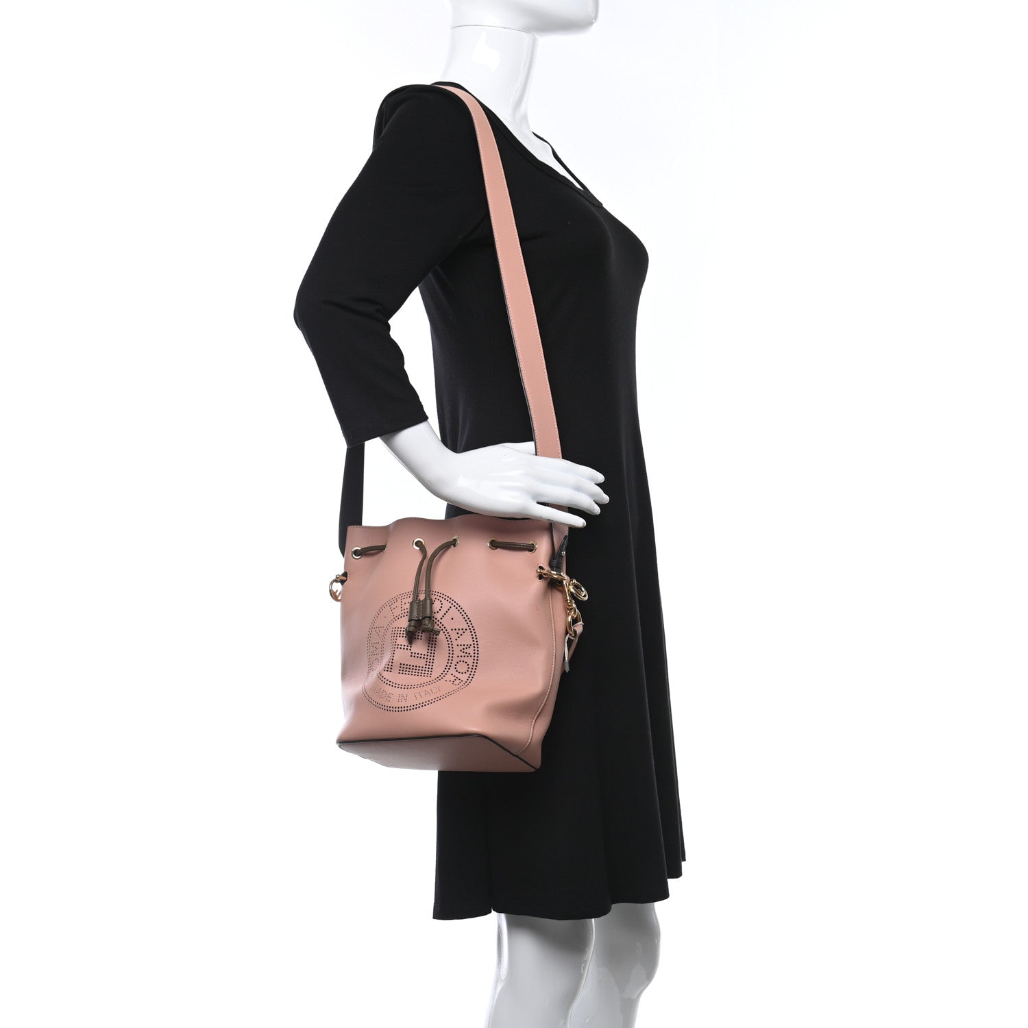 Fendi Vitello Grace F is Fendi Stamp Patch Perforated Small Mon Tresor Bucket Bag Rosa Bourbon 2 of 12