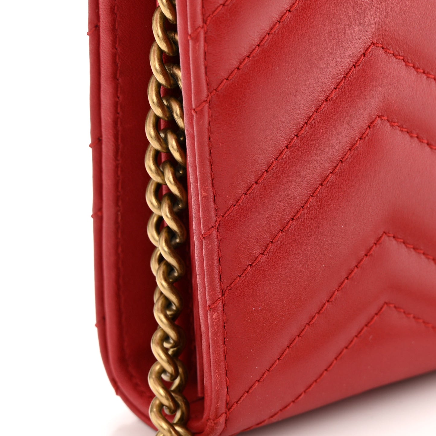 Calfskin Matelasse GG Marmont Chain Wallet Hibiscus Red